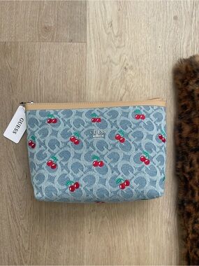 GUESS Blue Denim Cherry Pouch with Tan Trim